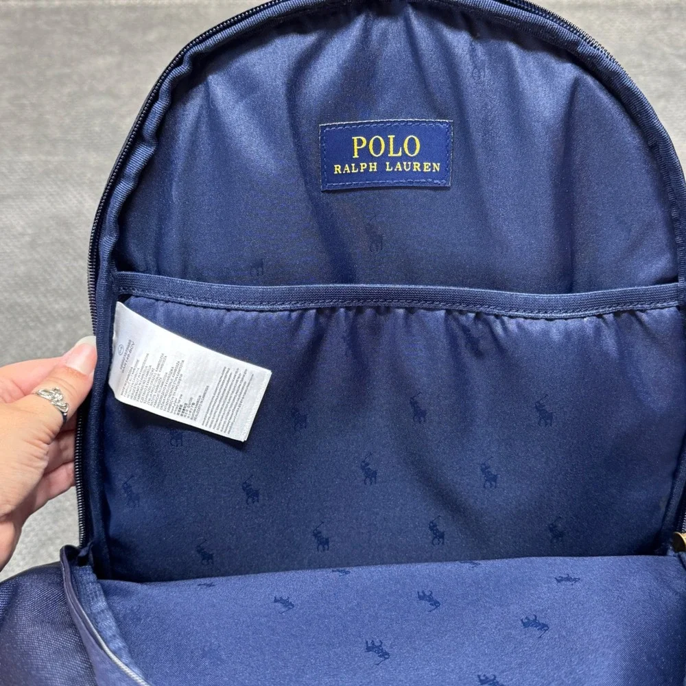 Polo Ralph Lauren Polo Bear Navy Blue Canvas Backpack Embroidered School Bag NWT